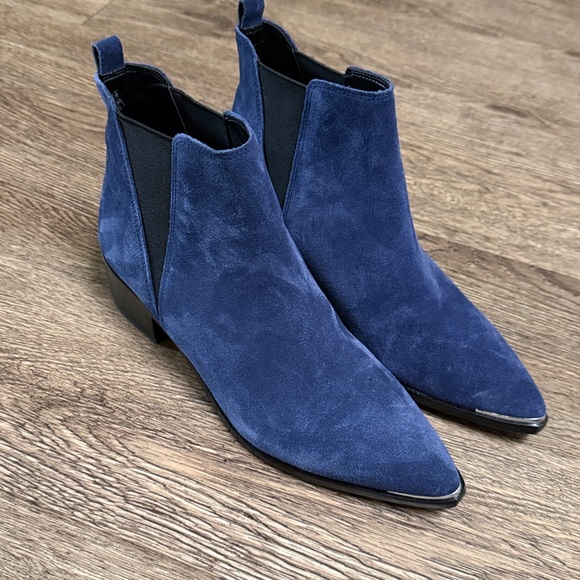 Marc Fisher Yale Pointy Toe Bootie with Metal Detail in Dark Blue Suede — Size 7 - Picture 2 of 5